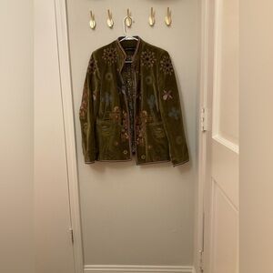 Zara green floral embroidered velvet jacket Sz M